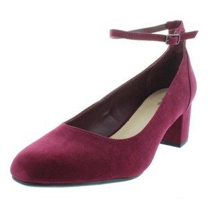 Bar III Pansy 7.5 Faux Suede Round Toe Block Heels Burgundy Mary Jane Shoes